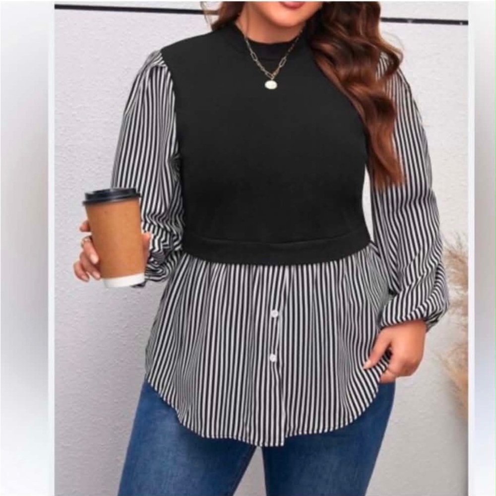 SHEIN Curve Plus Size 2-in-1 Striped Top I
Black & White | Lantern Sleeve I 2X